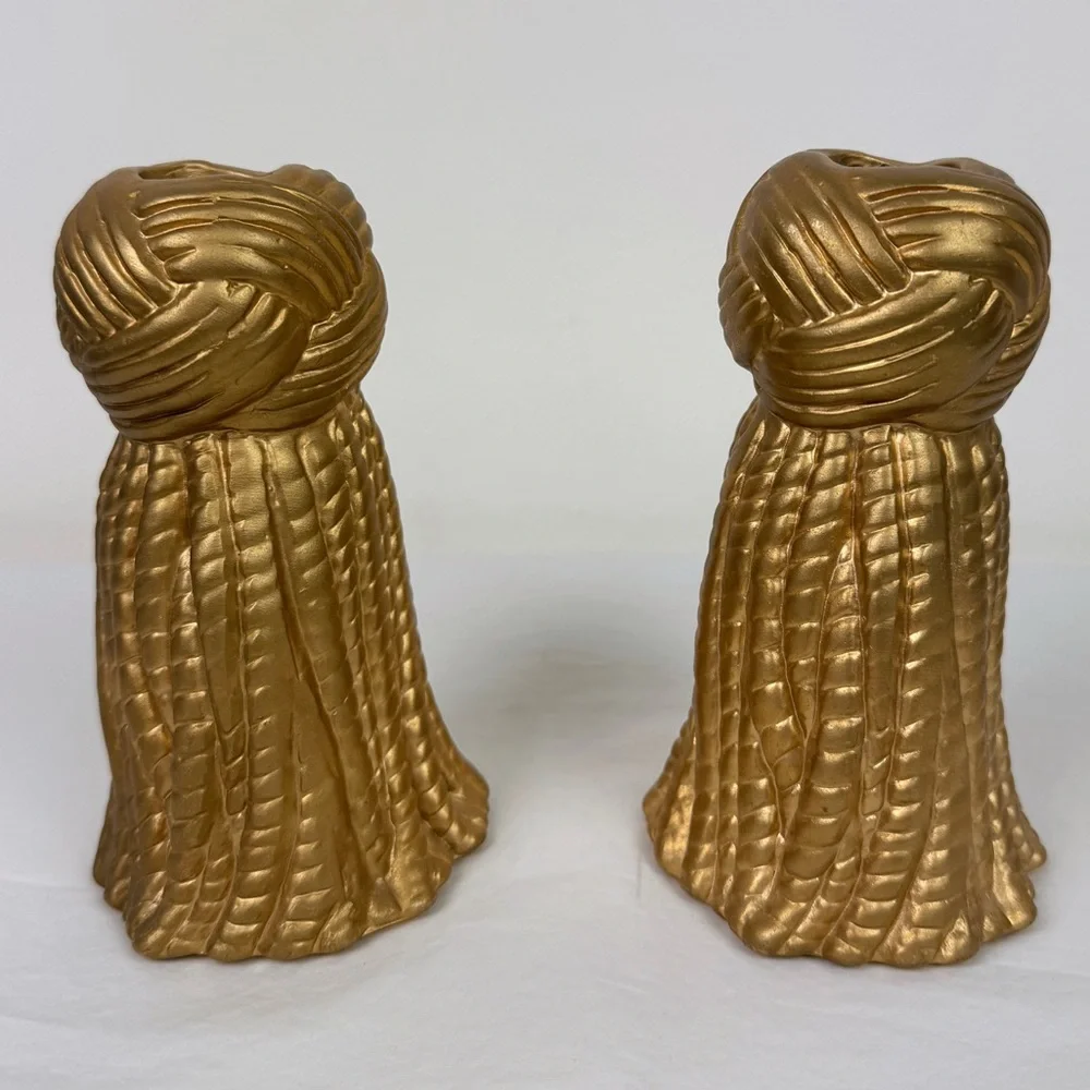 Vintage Gold Ceramic Tassel Candle Holders